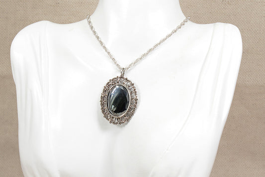 Superb Edwardian Silver, Hematite and Marcasite Pendant Necklace