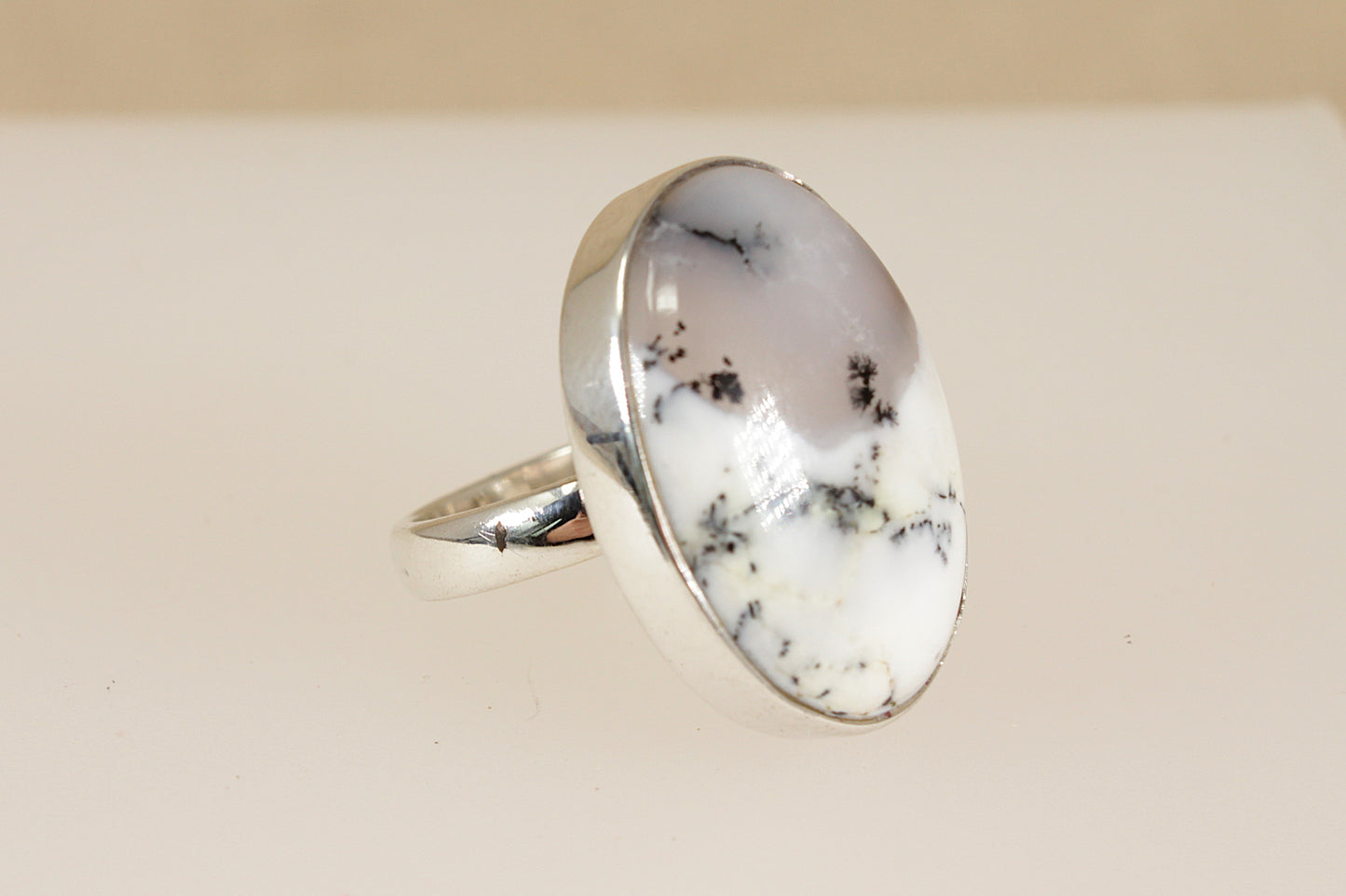 Sterling Silver Moss Agate Statement Ring