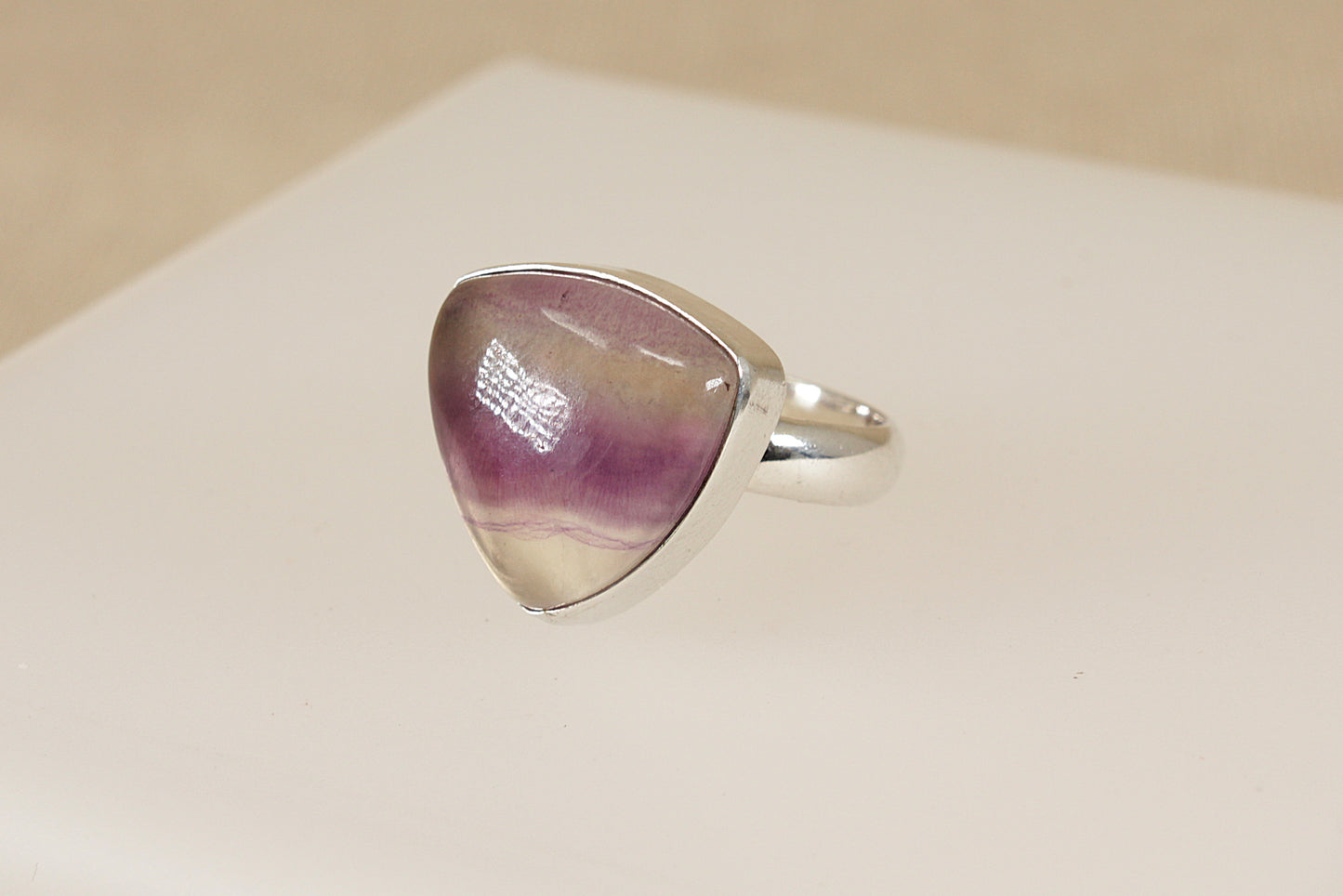 Silver Cabochon Fluorite Statement Ring