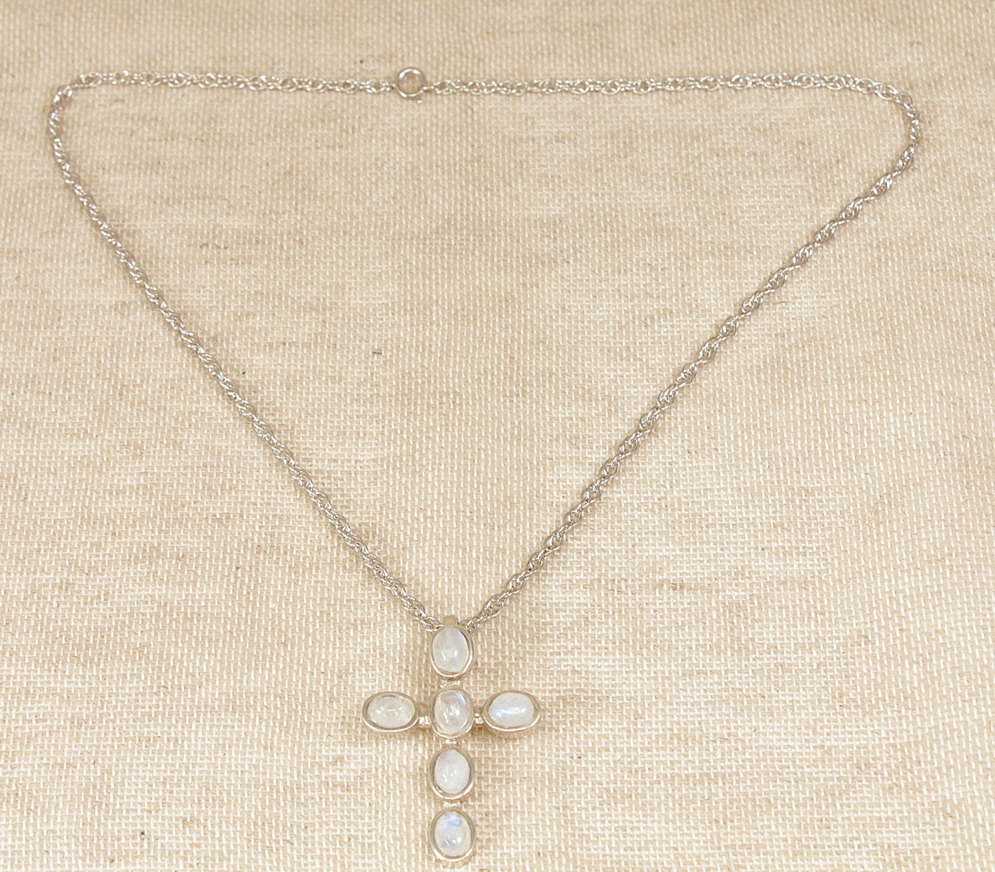 Silver Moonstone Cross Pendant Necklace