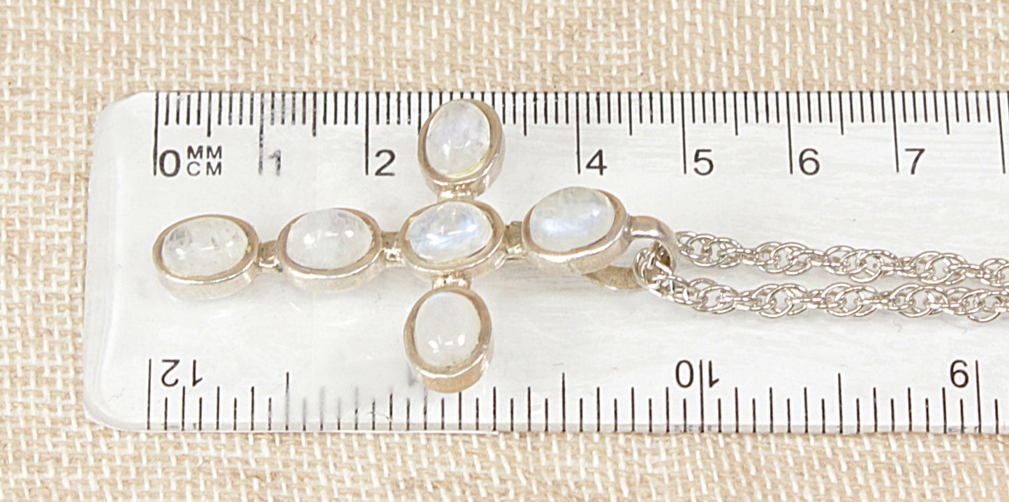 Silver Moonstone Cross Pendant Necklace