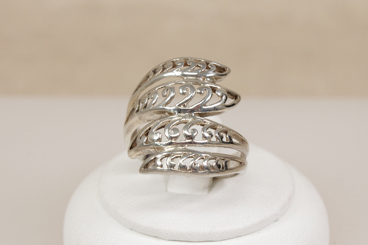 Silver Elongated Twist Statement Ring