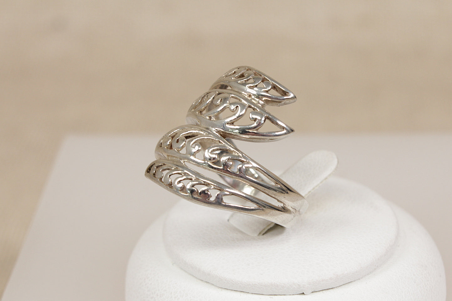 Silver Elongated Twist Statement Ring