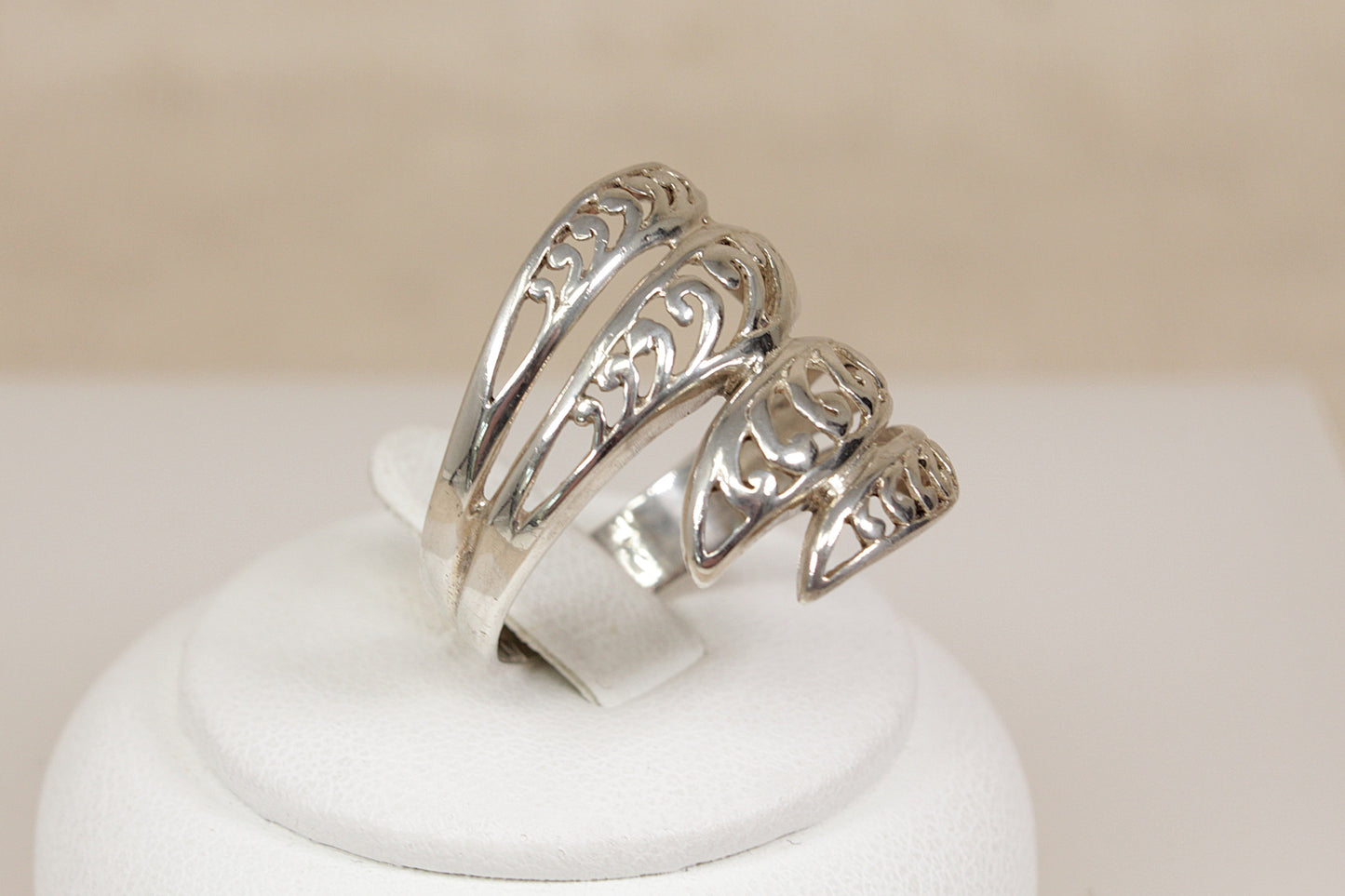 Silver Elongated Twist Statement Ring