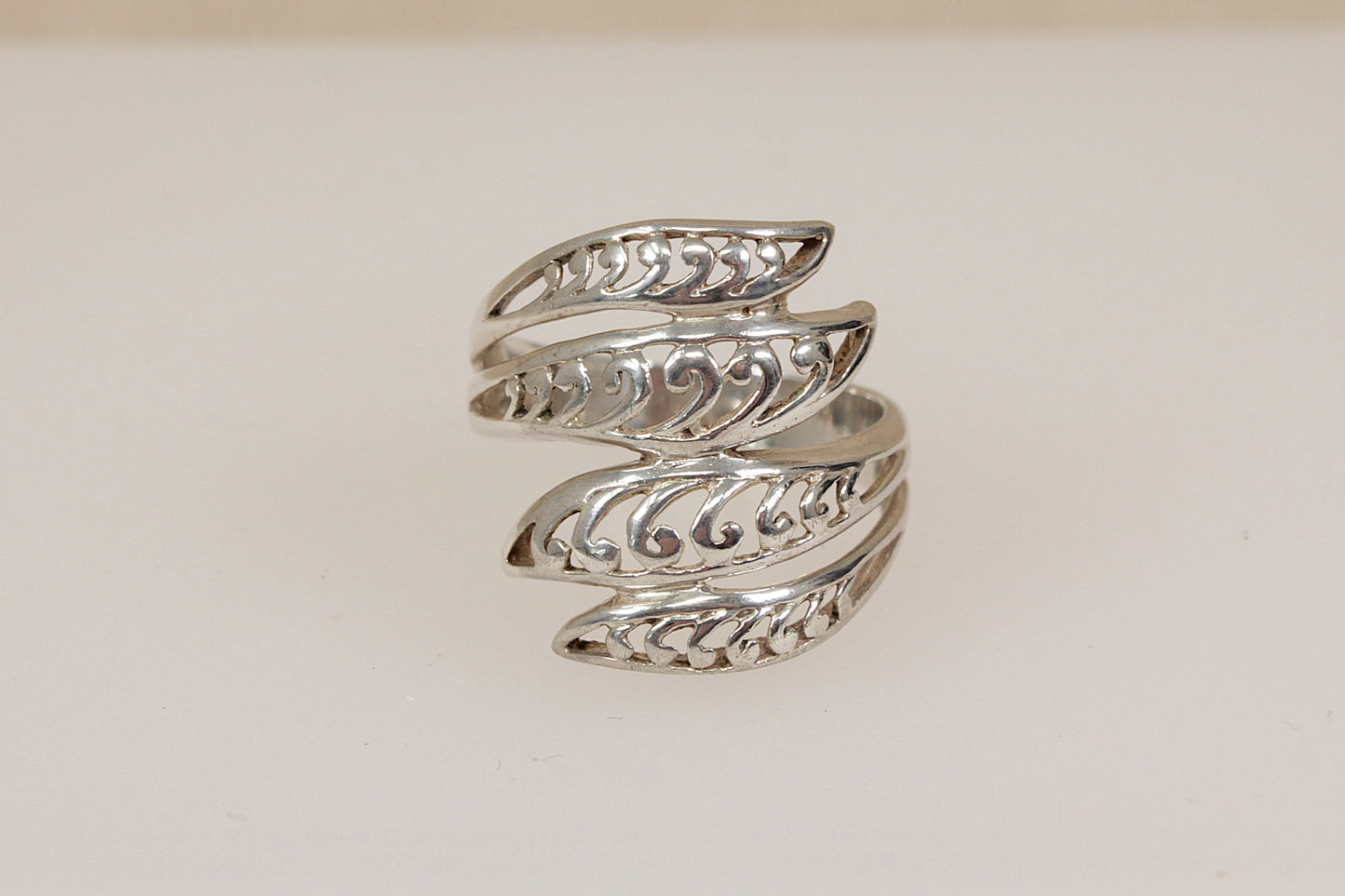 Silver Elongated Twist Statement Ring