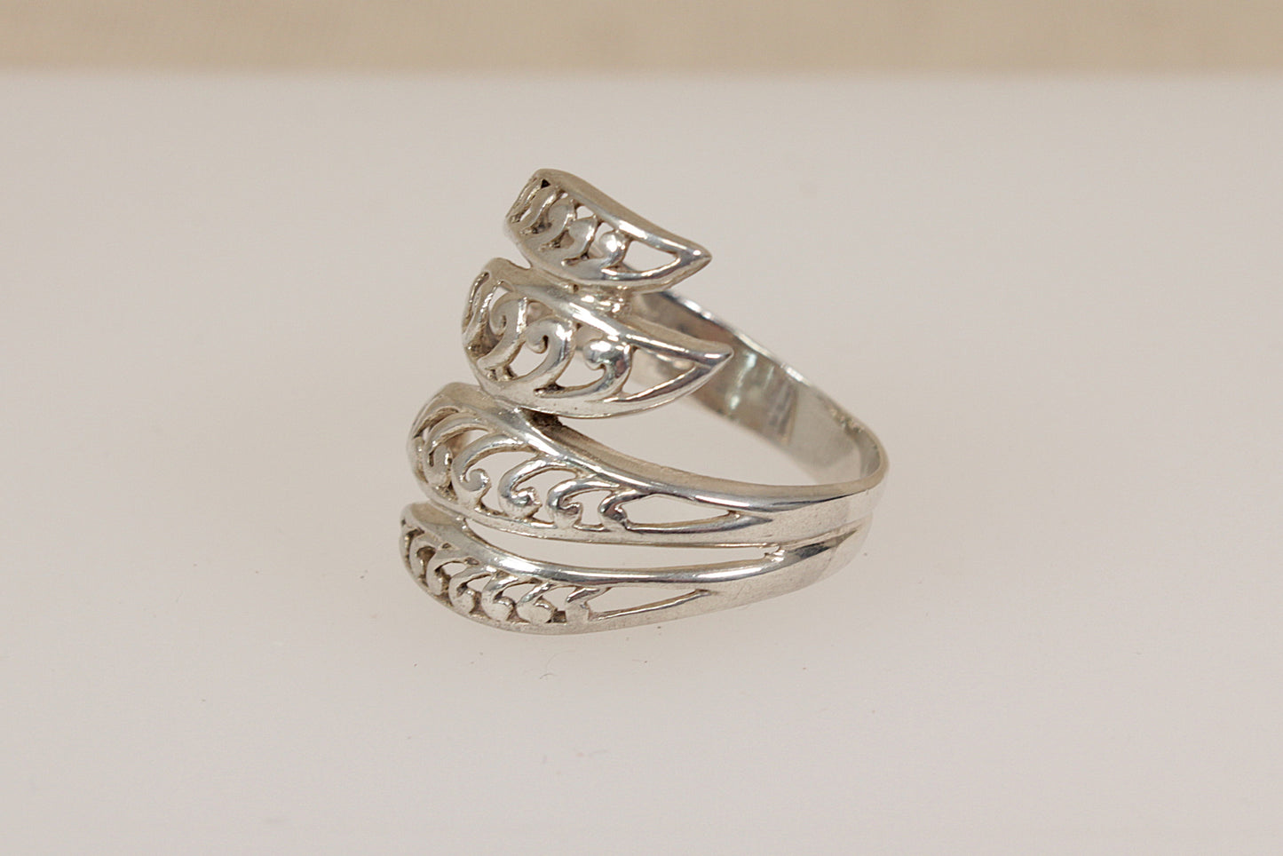 Silver Elongated Twist Statement Ring