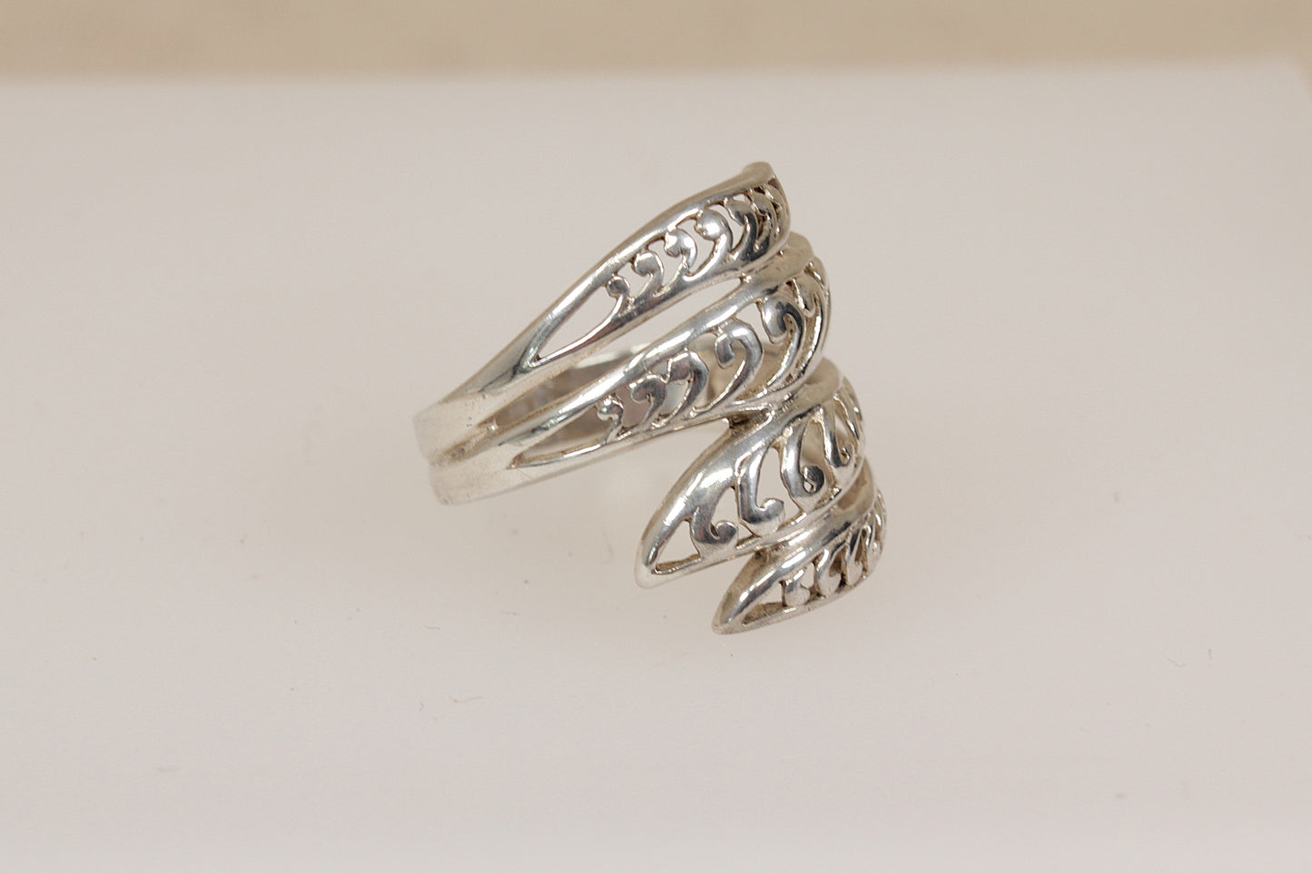 Silver Elongated Twist Statement Ring
