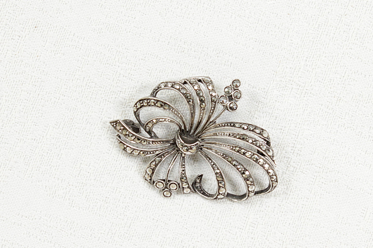 Art Deco Silver & Marcasite Floral Brooch