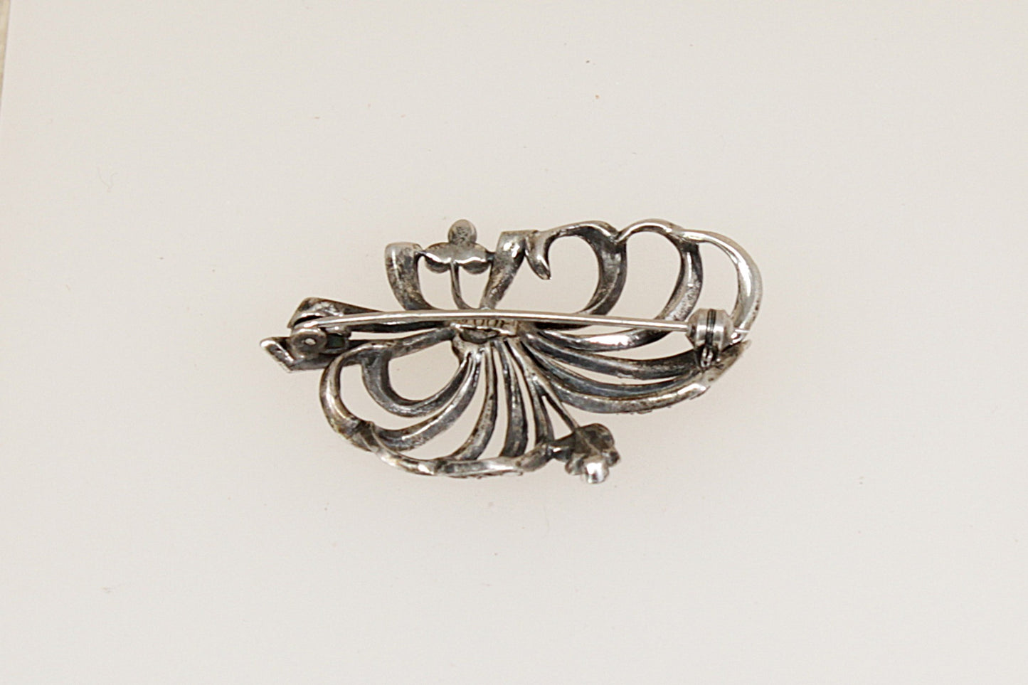 Art Deco Silver & Marcasite Floral Brooch