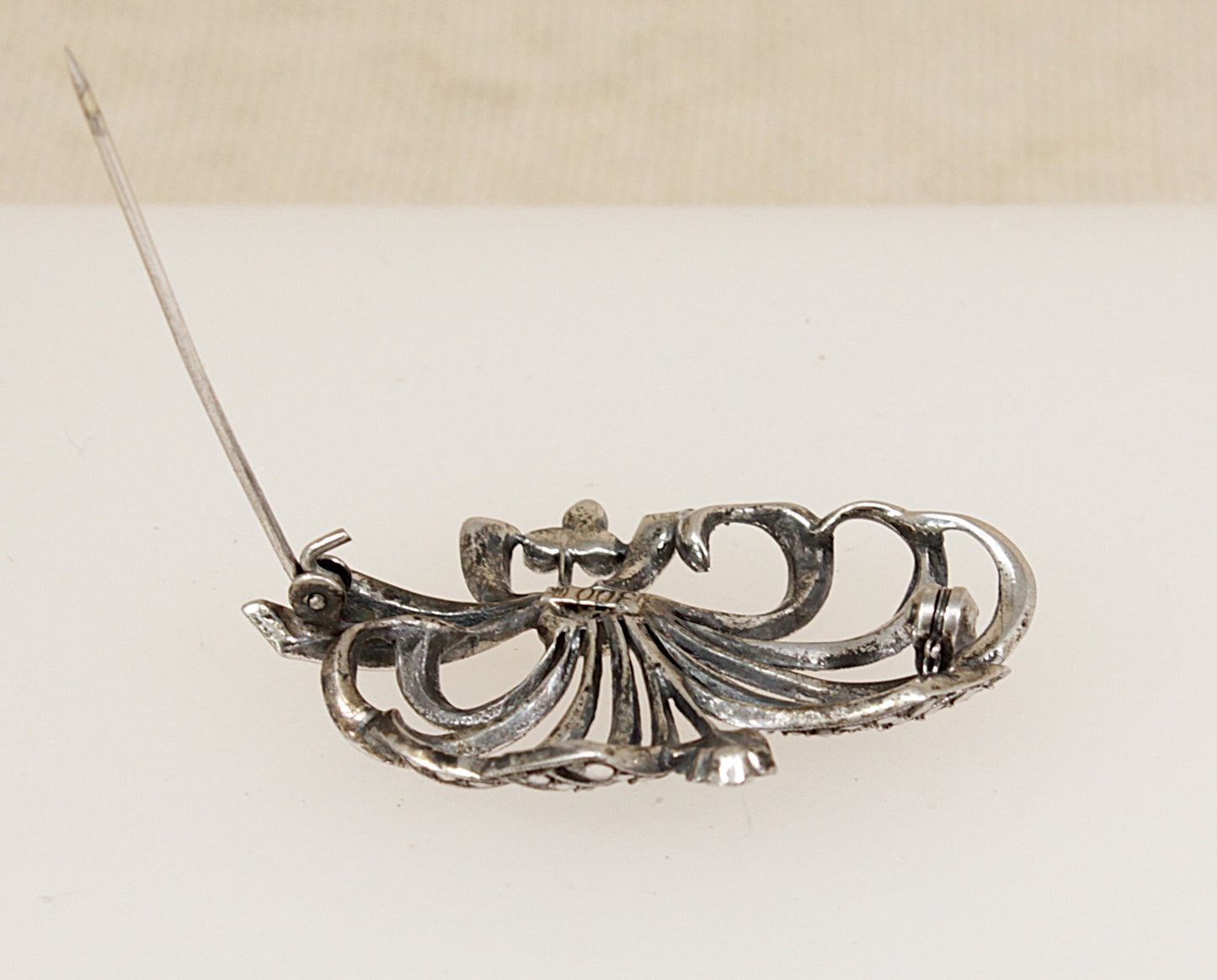 Art Deco Silver & Marcasite Floral Brooch