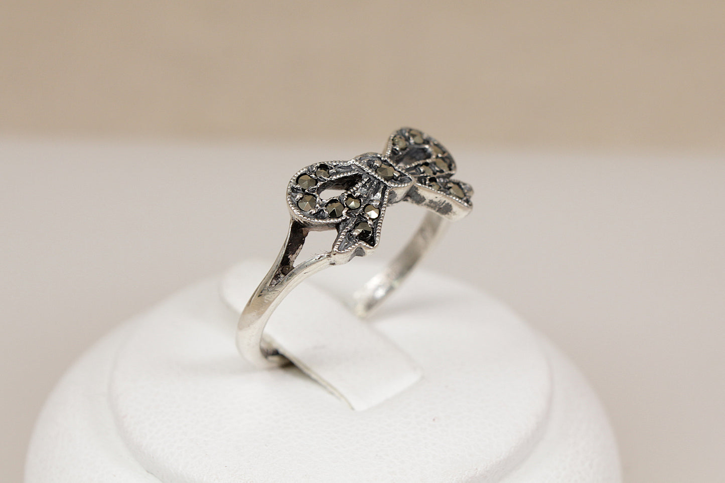 Art Deco Silver & Marcasite Bow Ring