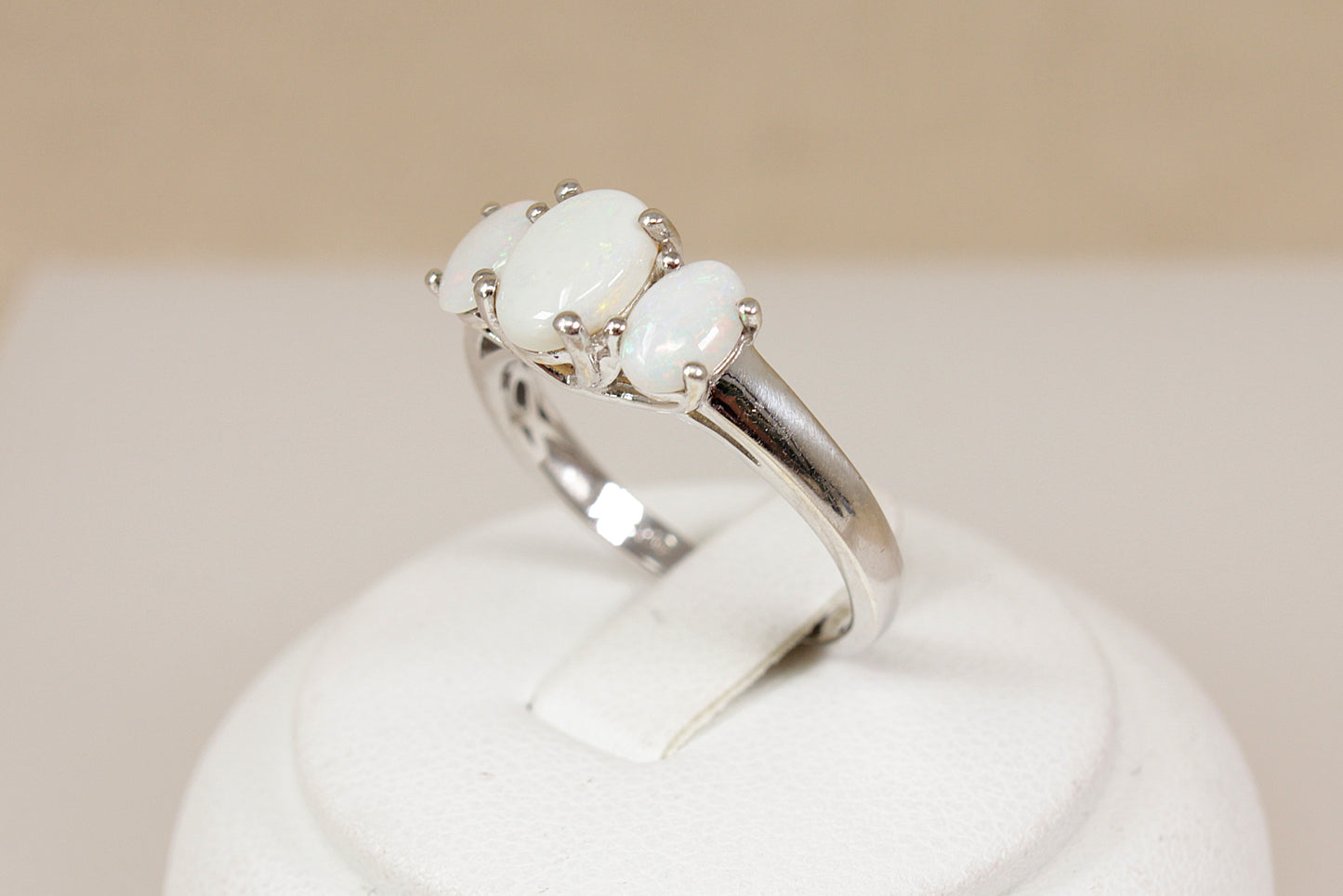 Silver Fire Opal Trilogy Ring