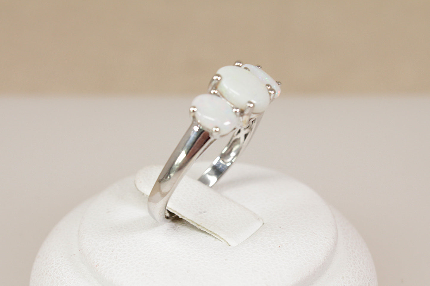 Silver Fire Opal Trilogy Ring