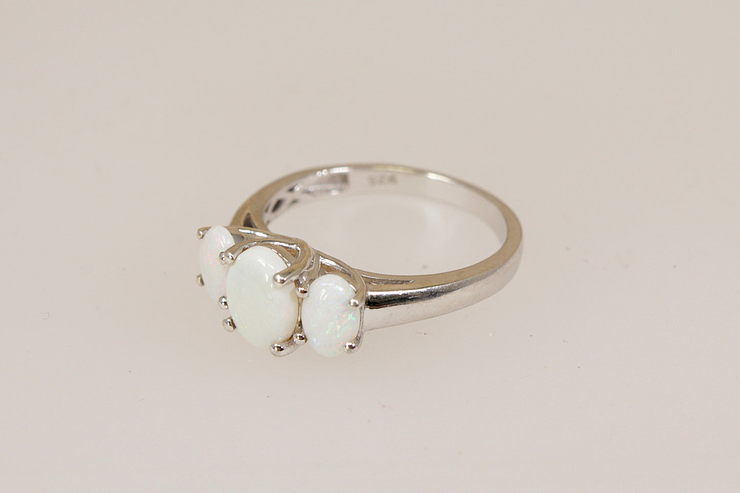 Silver Fire Opal Trilogy Ring