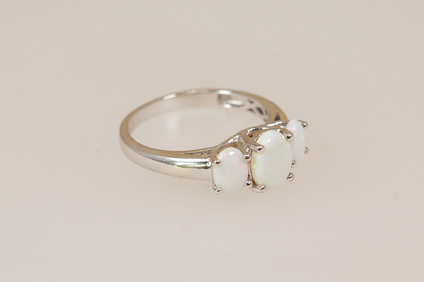 Silver Fire Opal Trilogy Ring