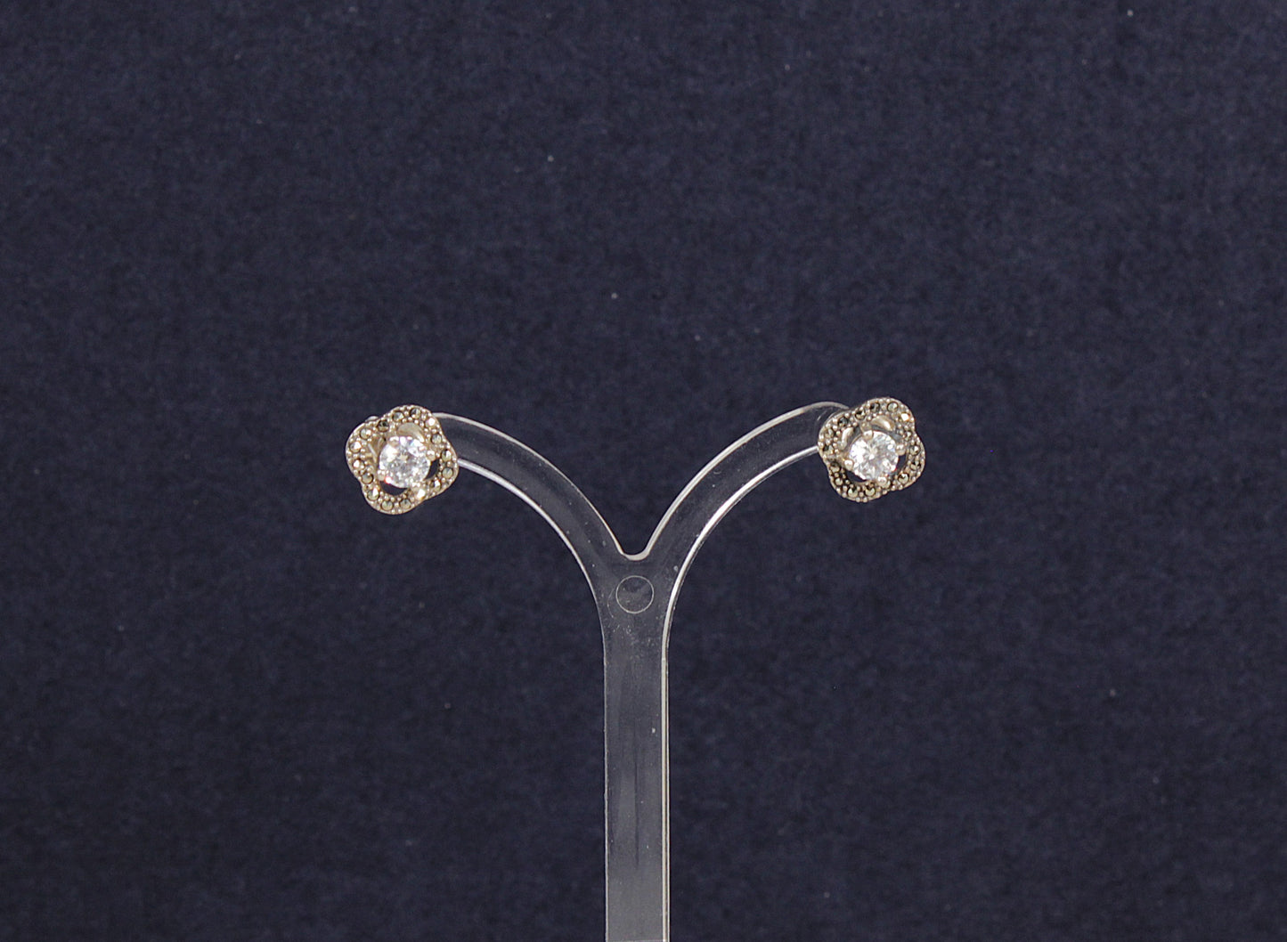 Charming Sterling Silver, CZ & Marcasite Stud Earrings