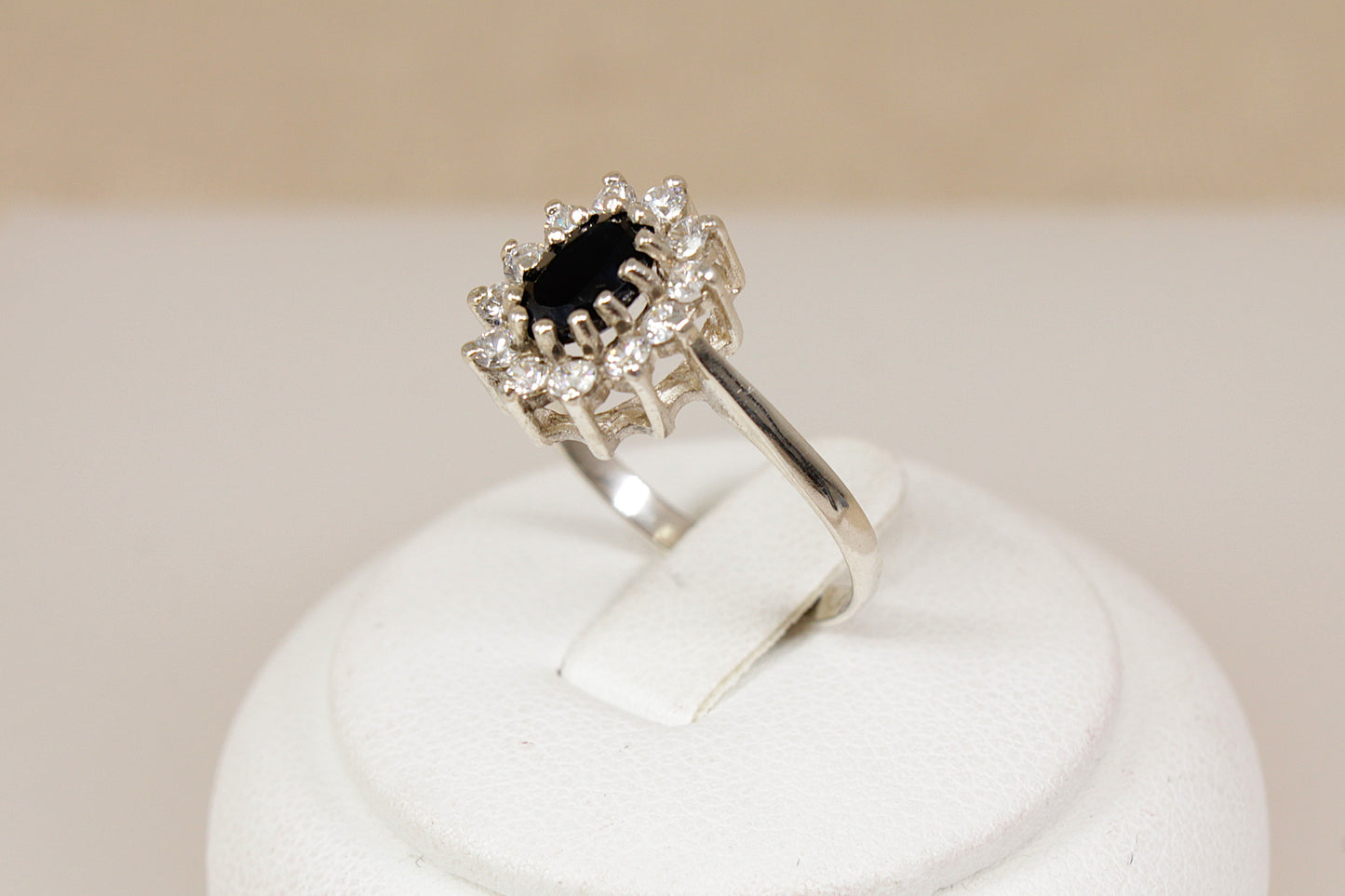 Vintage Silver Sapphire & CZ ‘Diana’ Style Cluster Ring