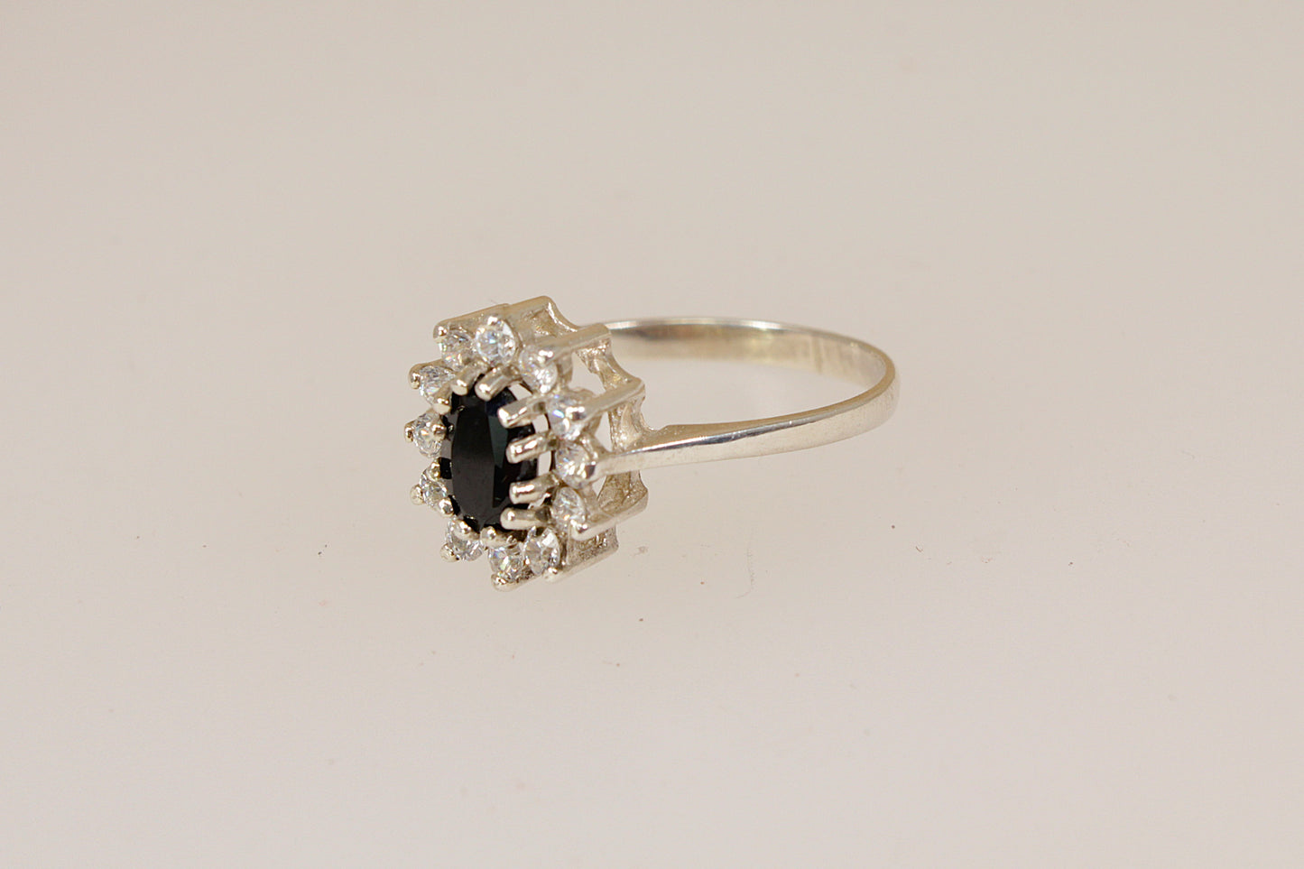 Vintage Silver Sapphire & CZ ‘Diana’ Style Cluster Ring