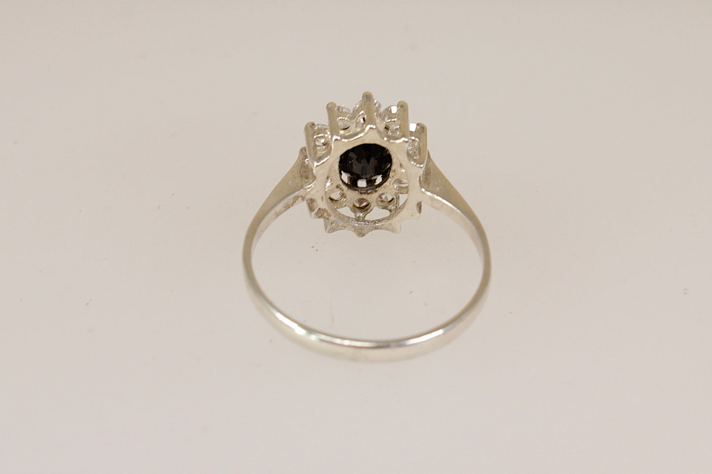 Vintage Silver Sapphire & CZ ‘Diana’ Style Cluster Ring