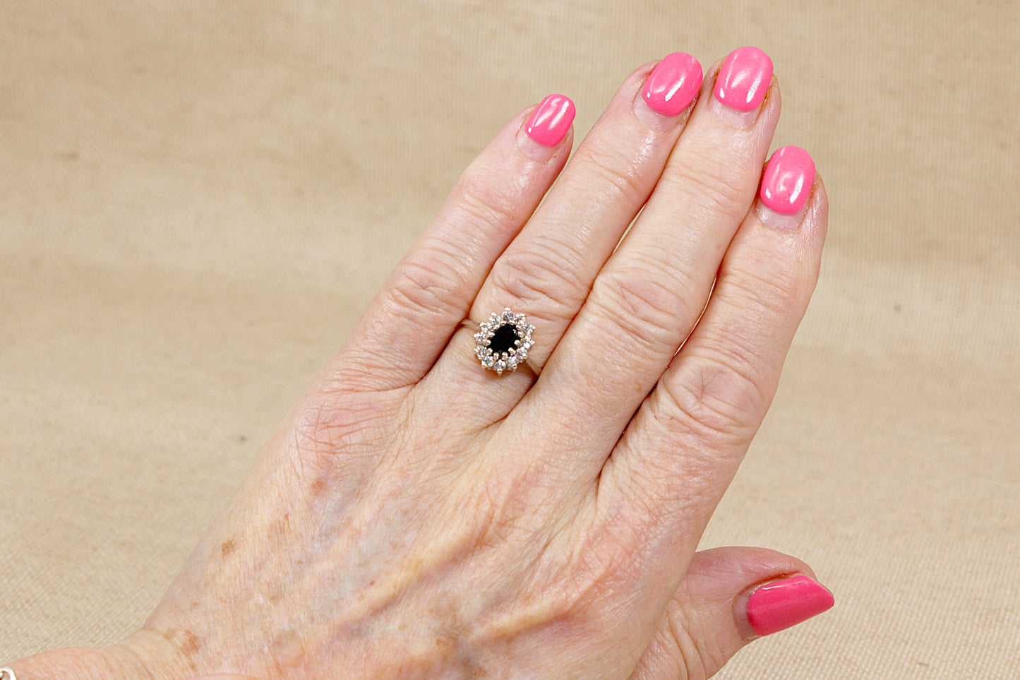 Vintage Silver Sapphire & CZ ‘Diana’ Style Cluster Ring