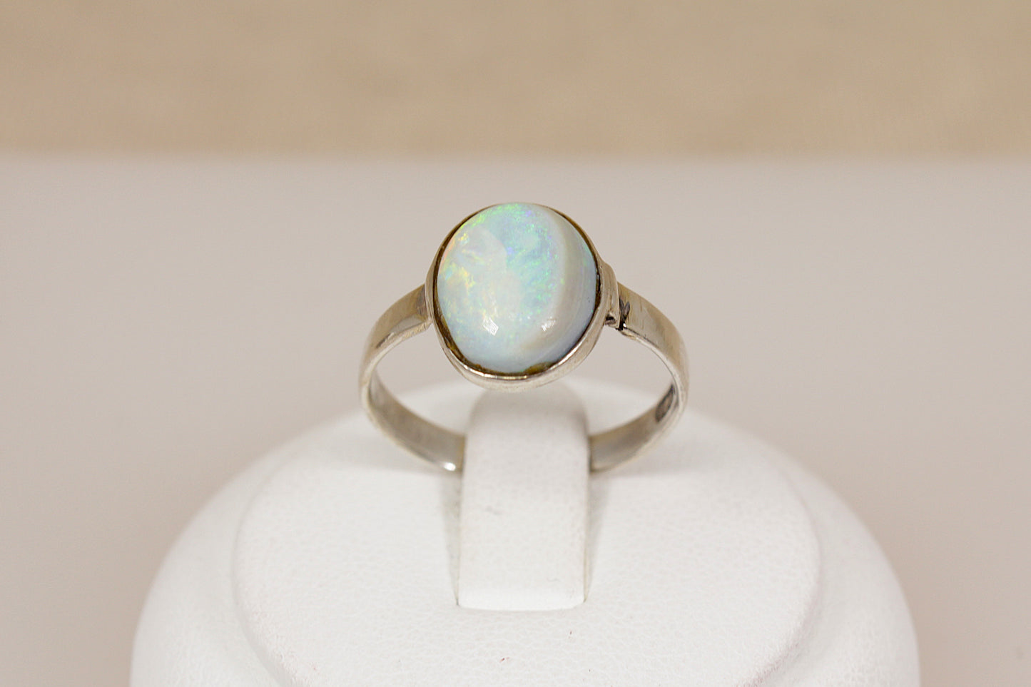 Silver Fire Opal Solitaire Ring