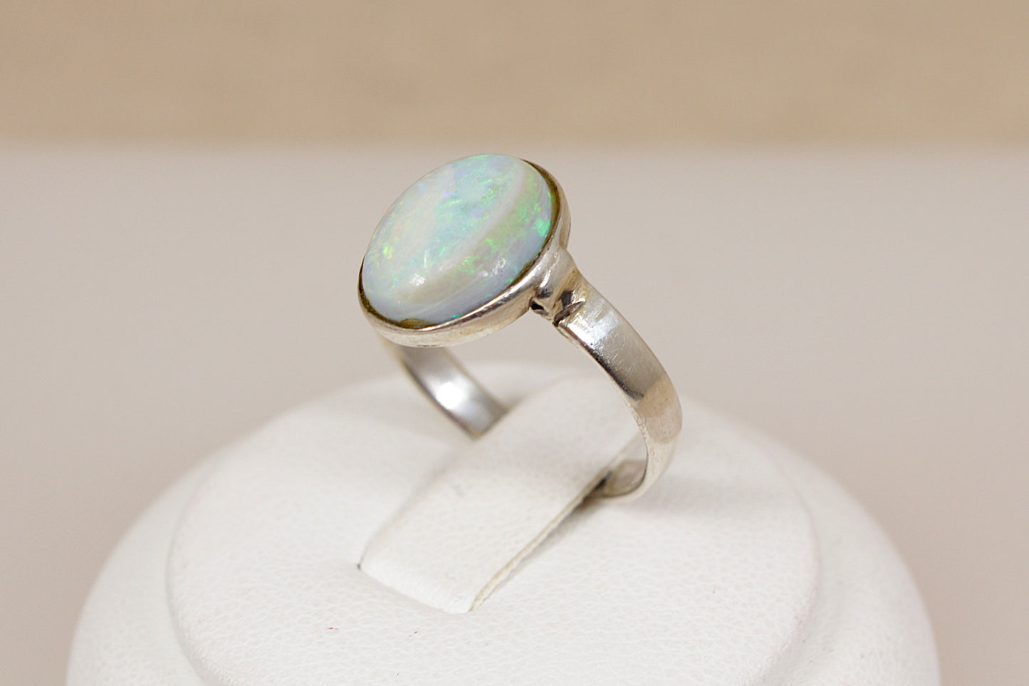 Silver Fire Opal Solitaire Ring
