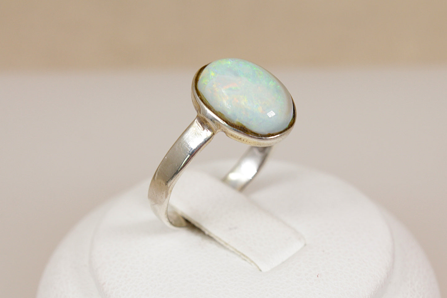 Silver Fire Opal Solitaire Ring
