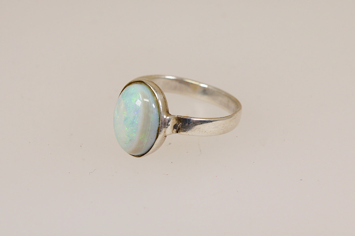 Silver Fire Opal Solitaire Ring