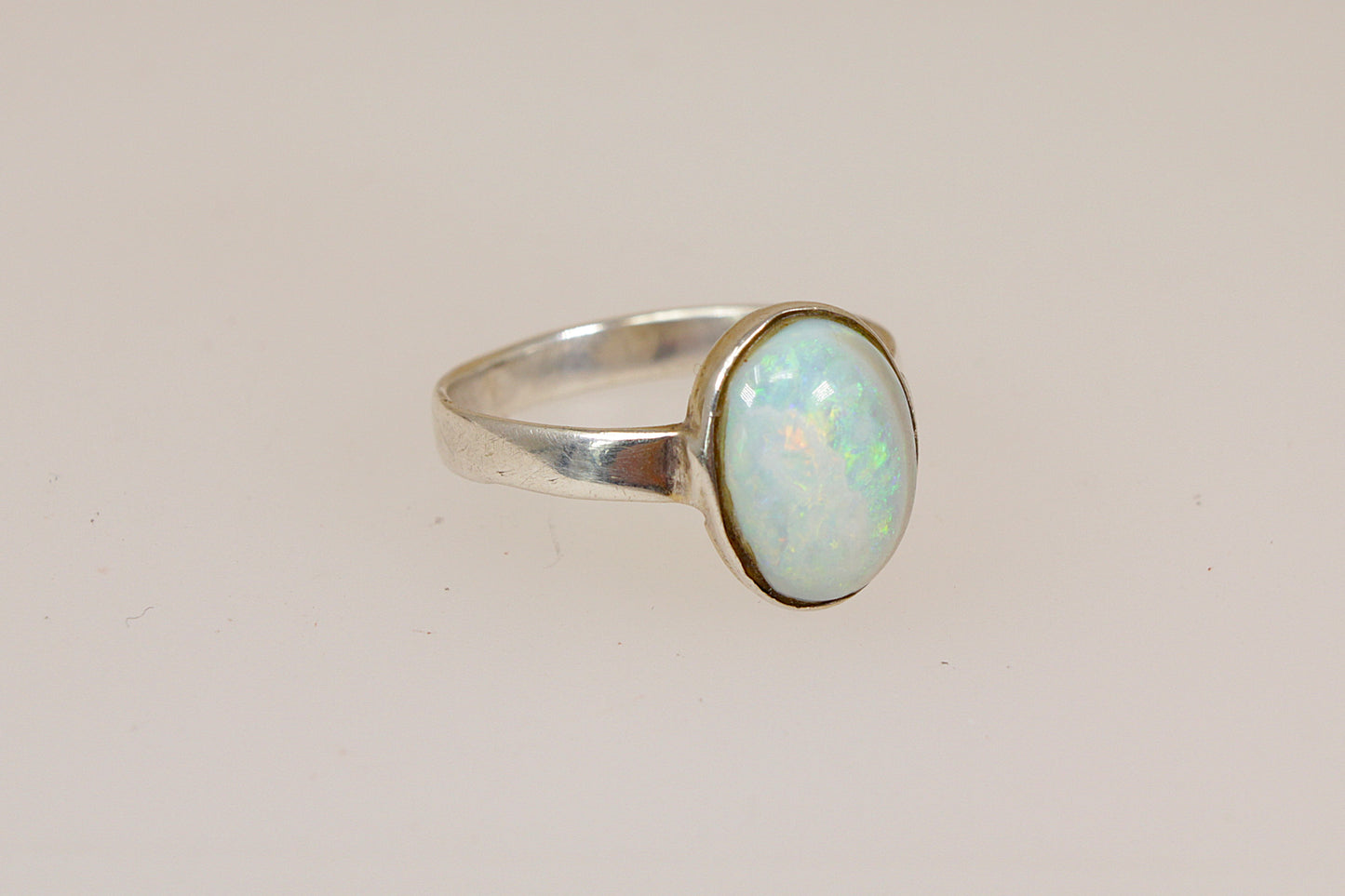Silver Fire Opal Solitaire Ring