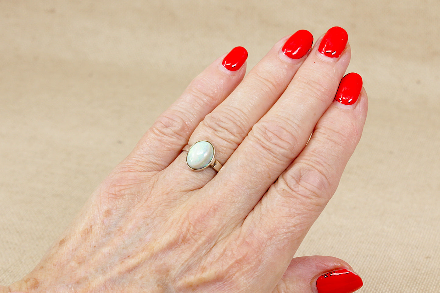 Silver Fire Opal Solitaire Ring