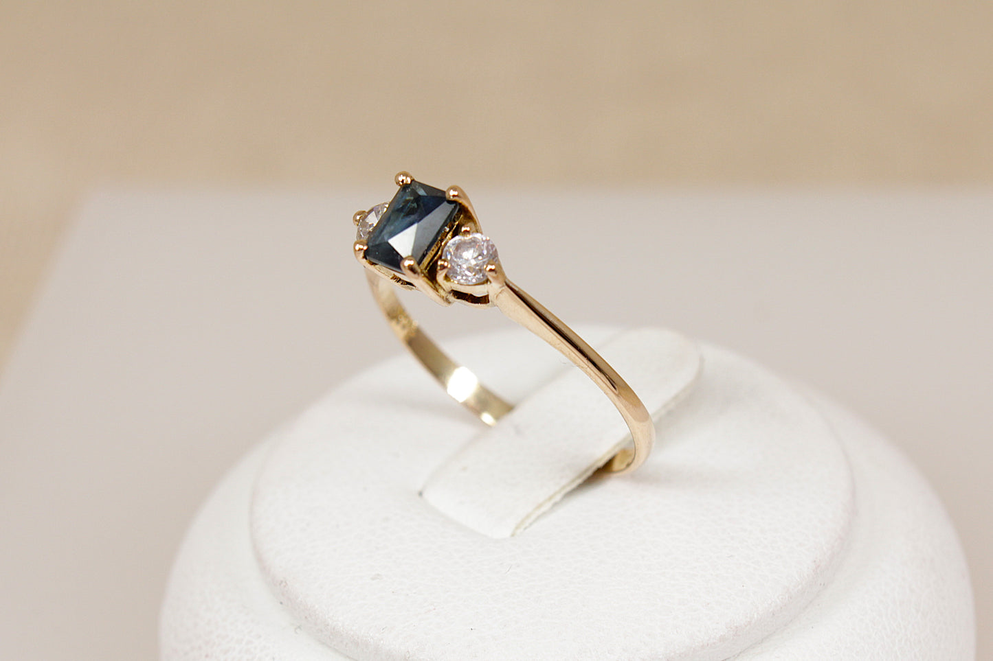 14ct Gold Sapphire & CZ Trilogy Ring