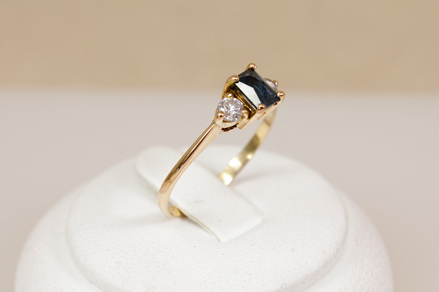 14ct Gold Sapphire & CZ Trilogy Ring