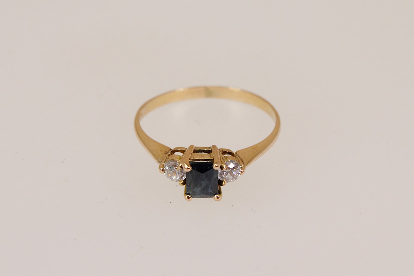 14ct Gold Sapphire & CZ Trilogy Ring