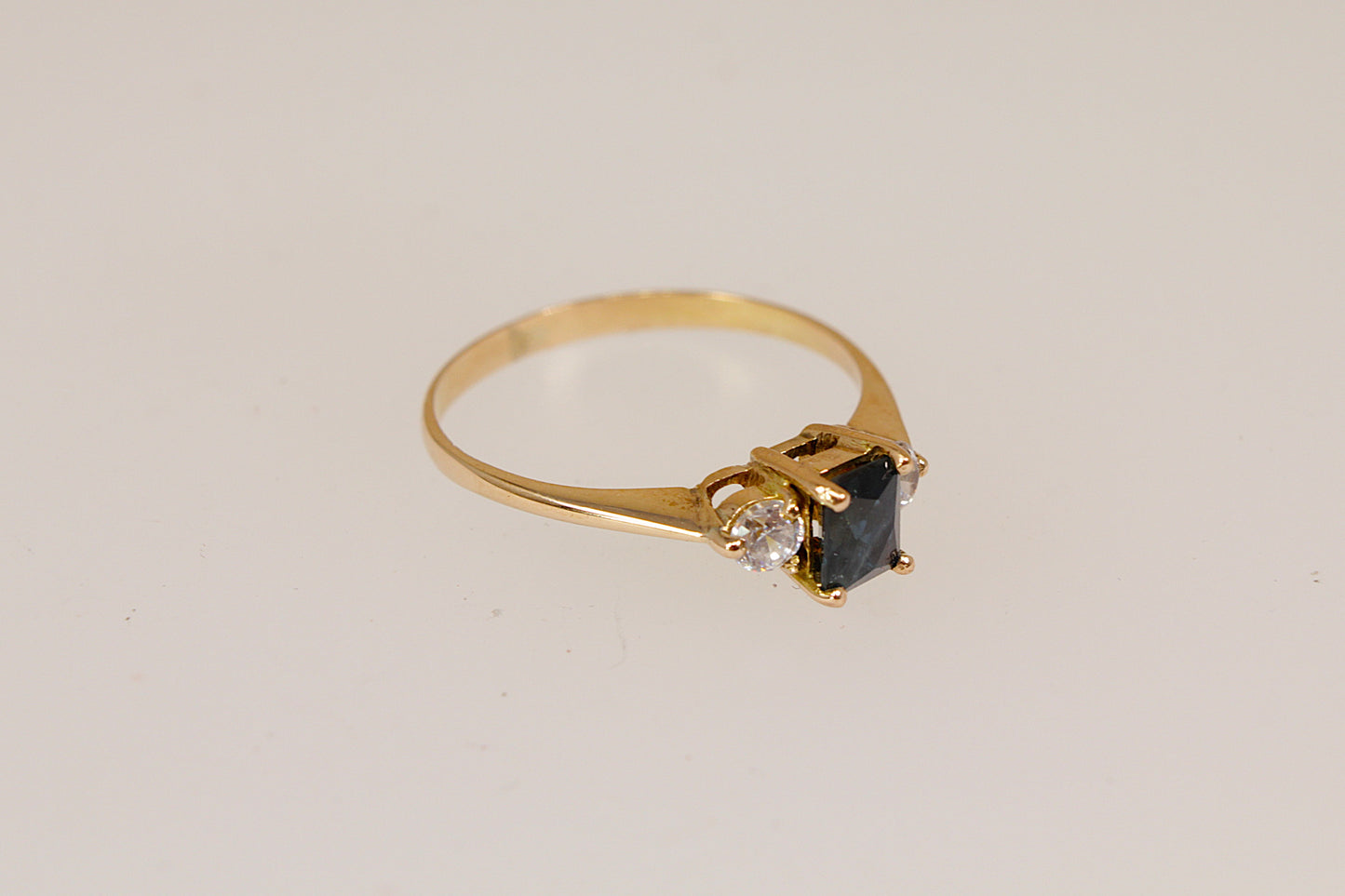 14ct Gold Sapphire & CZ Trilogy Ring
