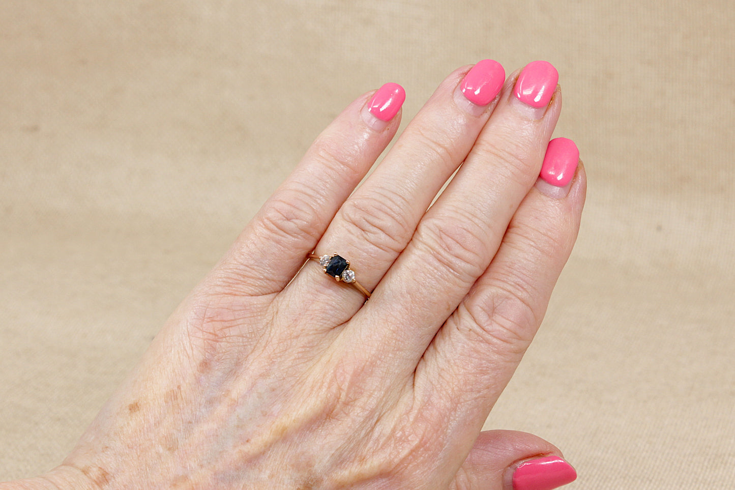 14ct Gold Sapphire & CZ Trilogy Ring