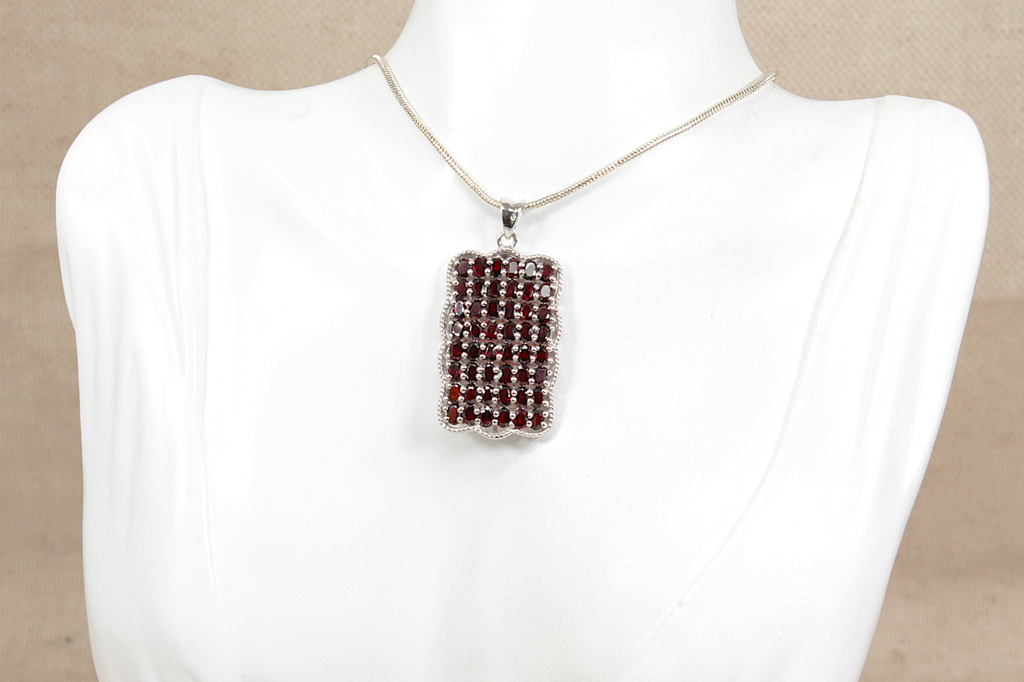 Silver & Garnet Statement Pendant Necklace