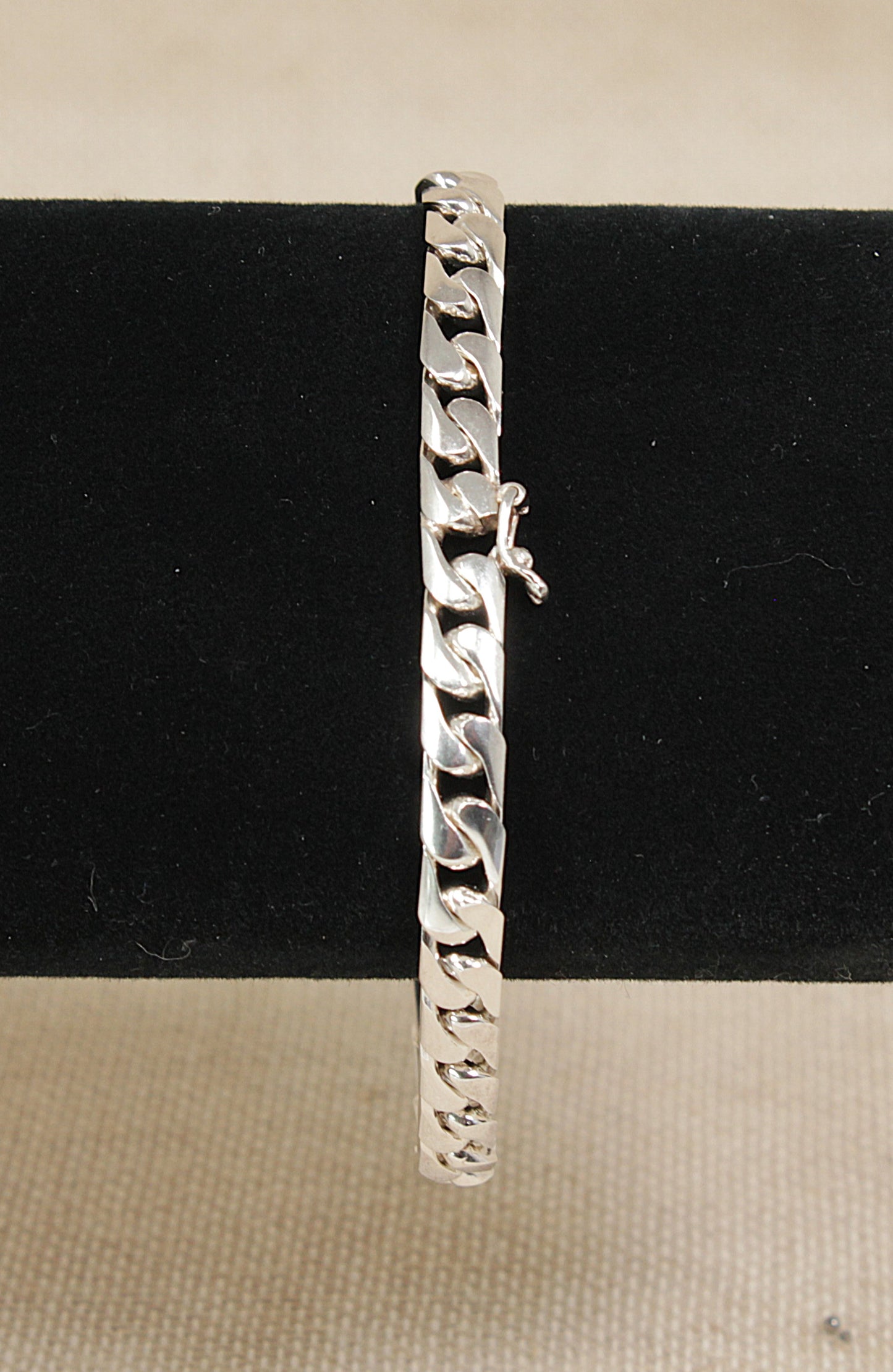 Italian Silver Flat Curb Link Bracelet - 8 inches