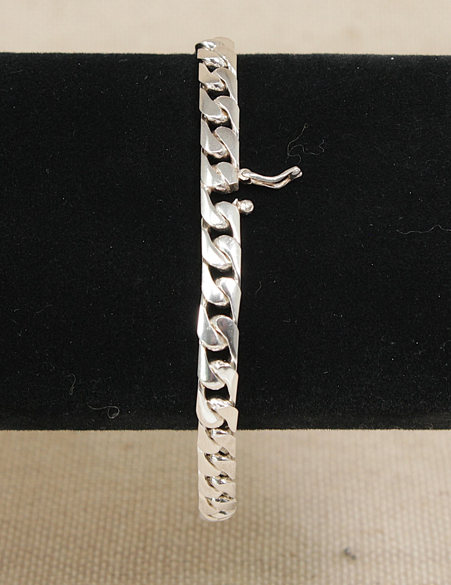 Italian Silver Flat Curb Link Bracelet - 8 inches
