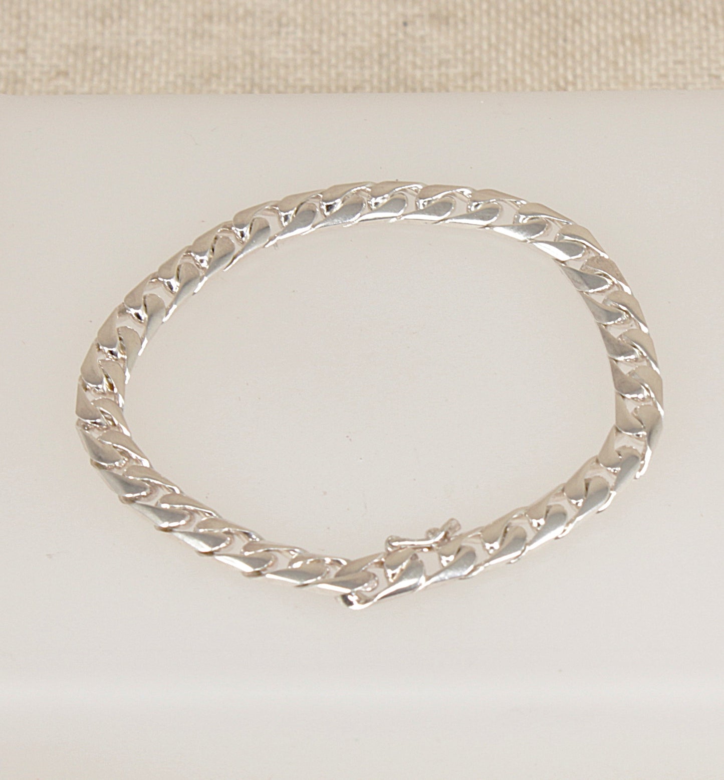 Italian Silver Flat Curb Link Bracelet - 8 inches
