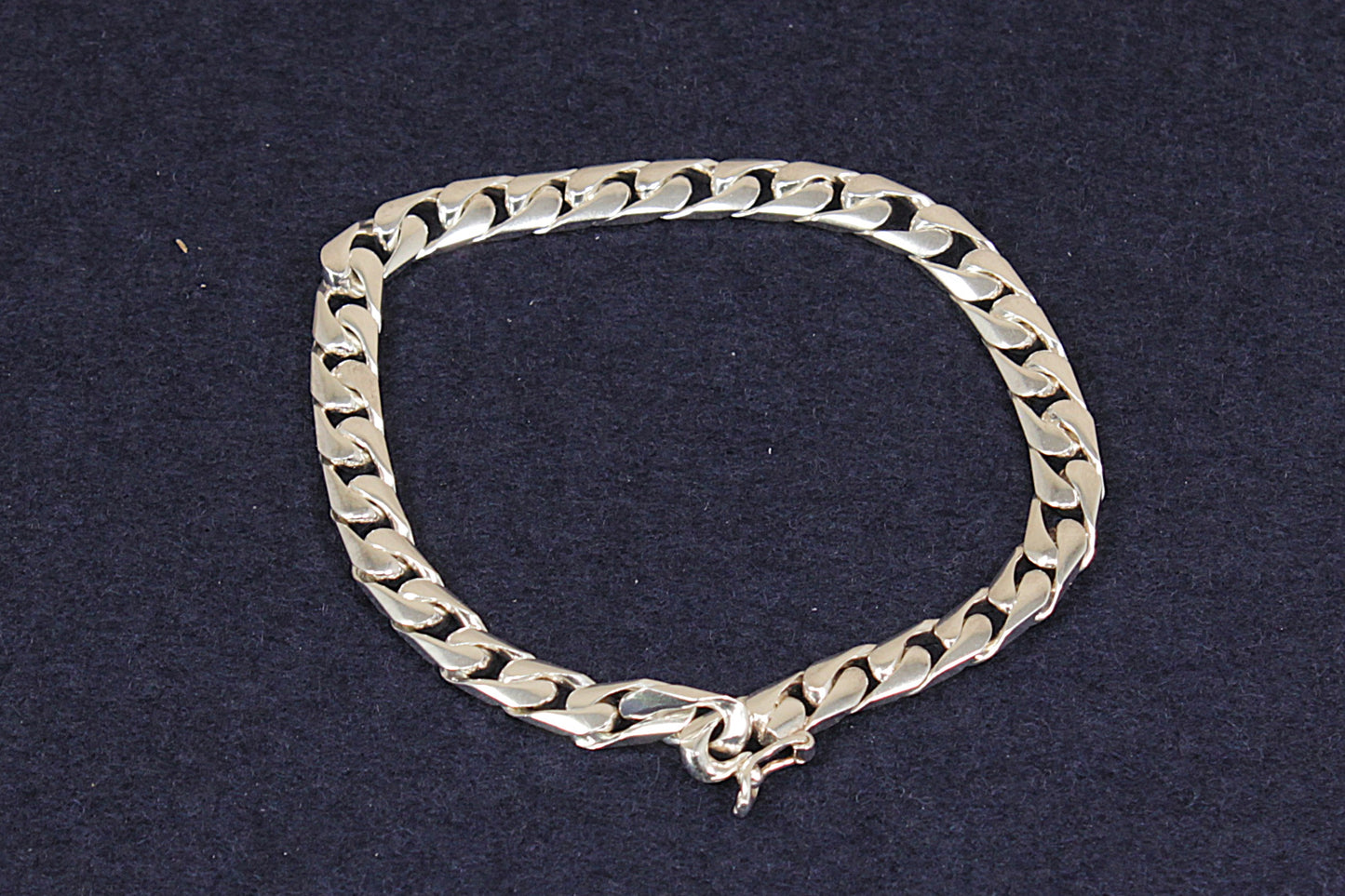 Italian Silver Flat Curb Link Bracelet - 8 inches