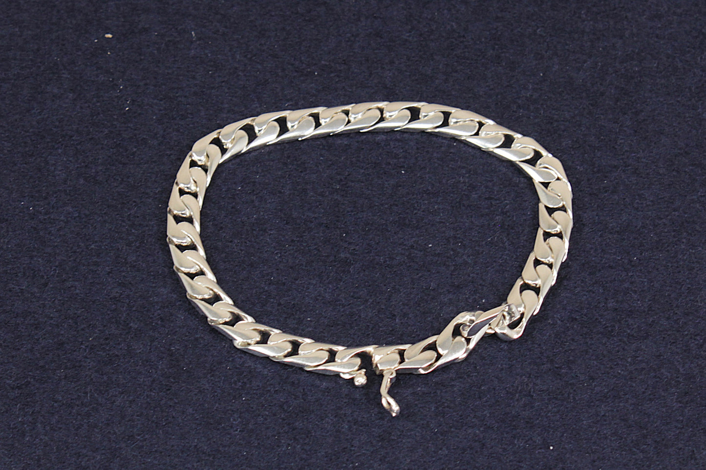 Italian Silver Flat Curb Link Bracelet - 8 inches