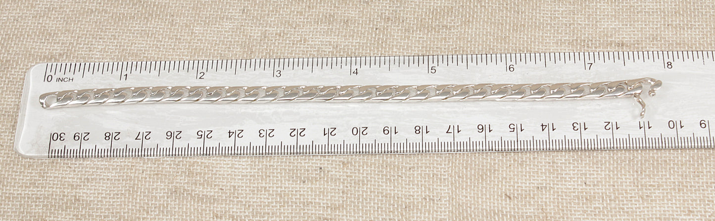 Italian Silver Flat Curb Link Bracelet - 8 inches