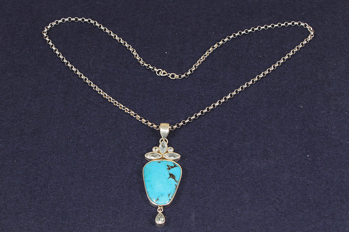 Silver Turquoise & Quartz Pendant Necklace