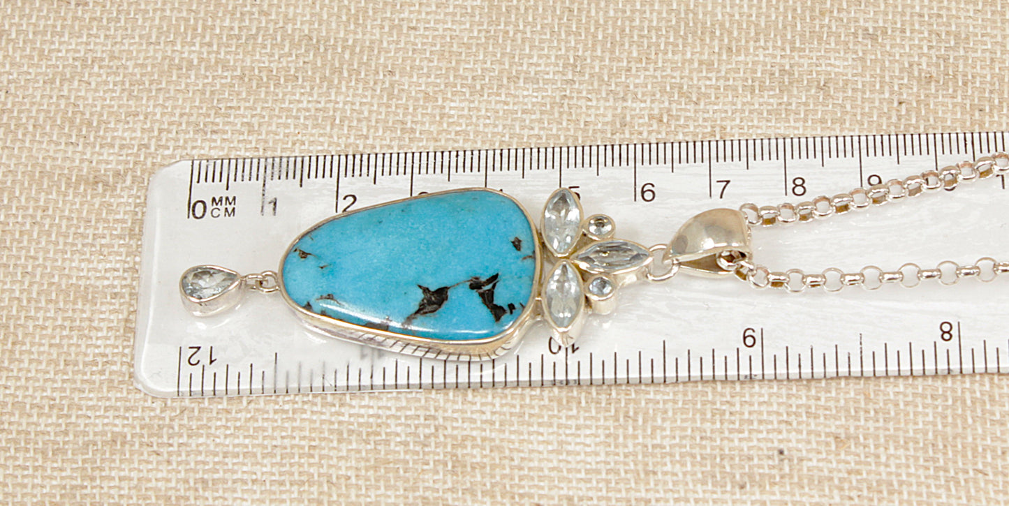 Silver Turquoise & Quartz Pendant Necklace