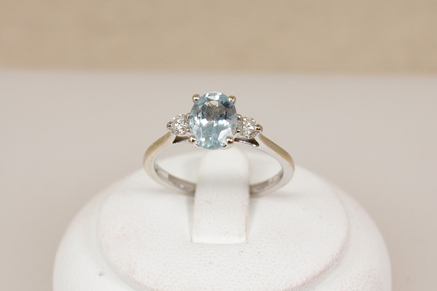 Exceptional 18ct White Gold Aquamarine & Diamond Trilogy Ring
