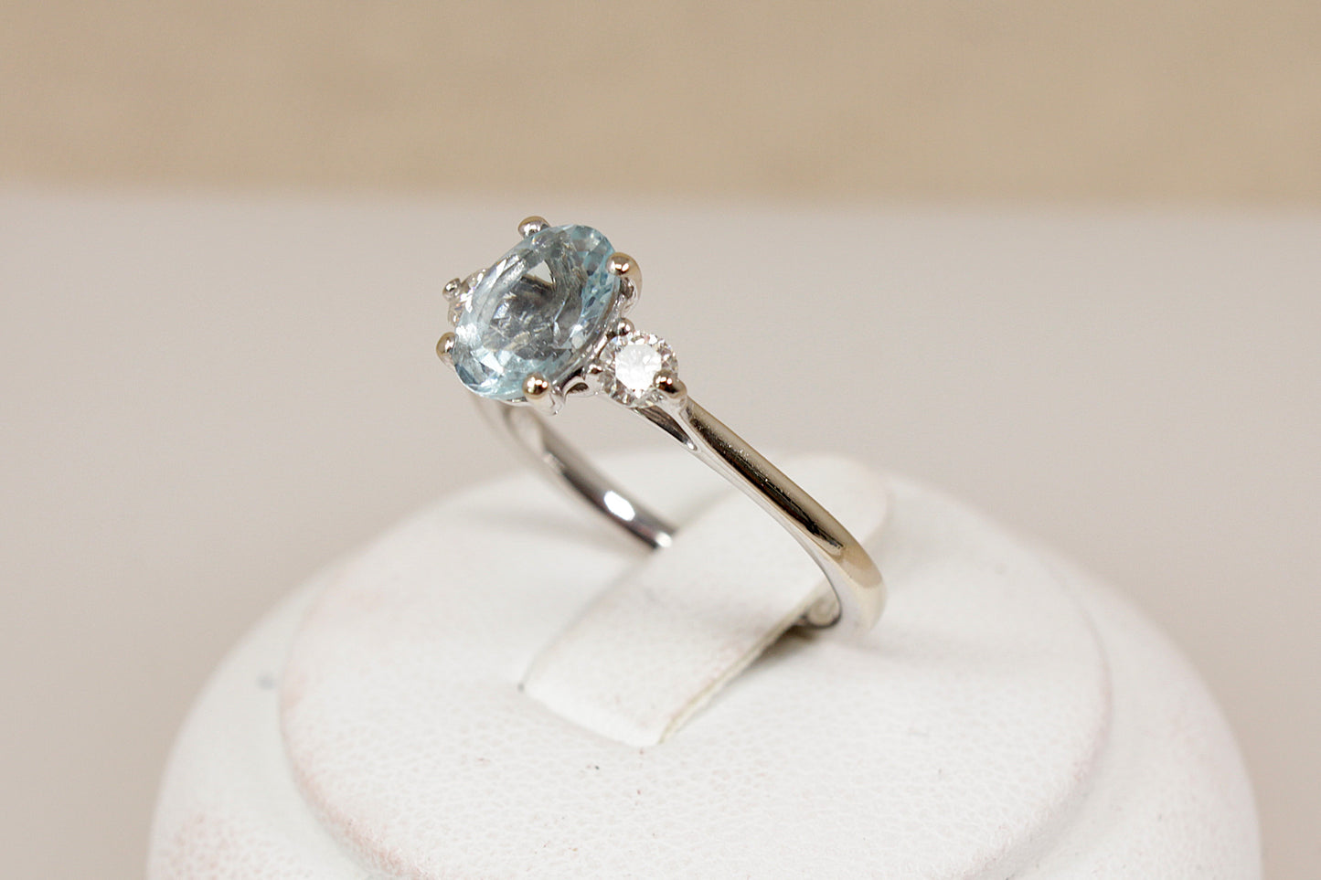 Exceptional 18ct White Gold Aquamarine & Diamond Trilogy Ring