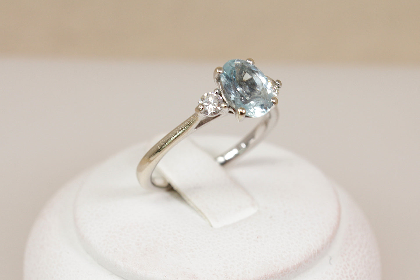 Exceptional 18ct White Gold Aquamarine & Diamond Trilogy Ring
