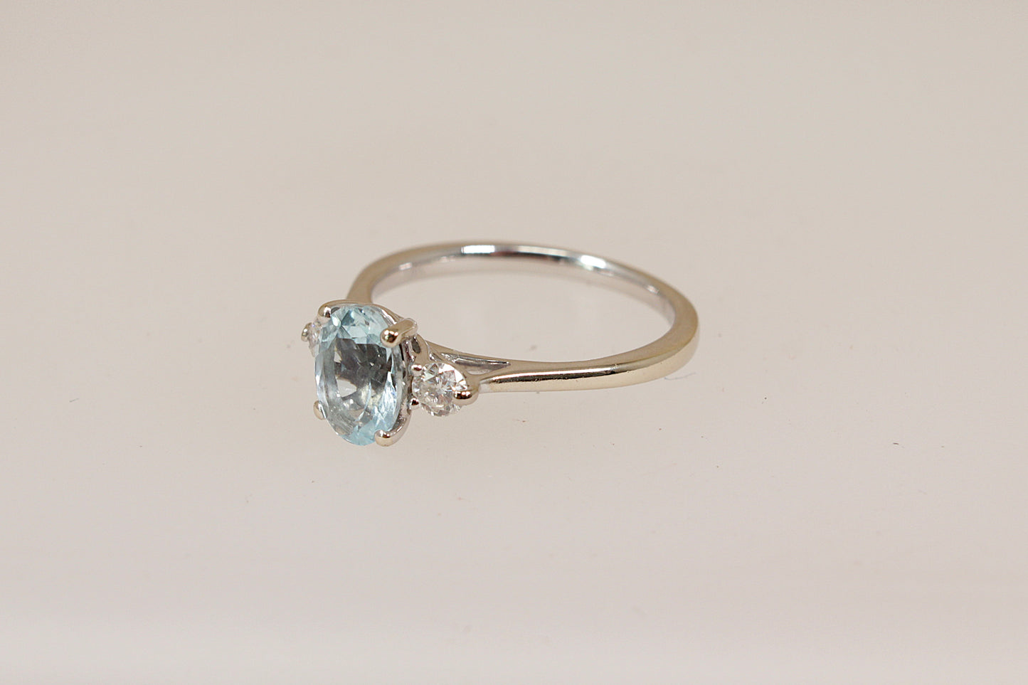 Exceptional 18ct White Gold Aquamarine & Diamond Trilogy Ring