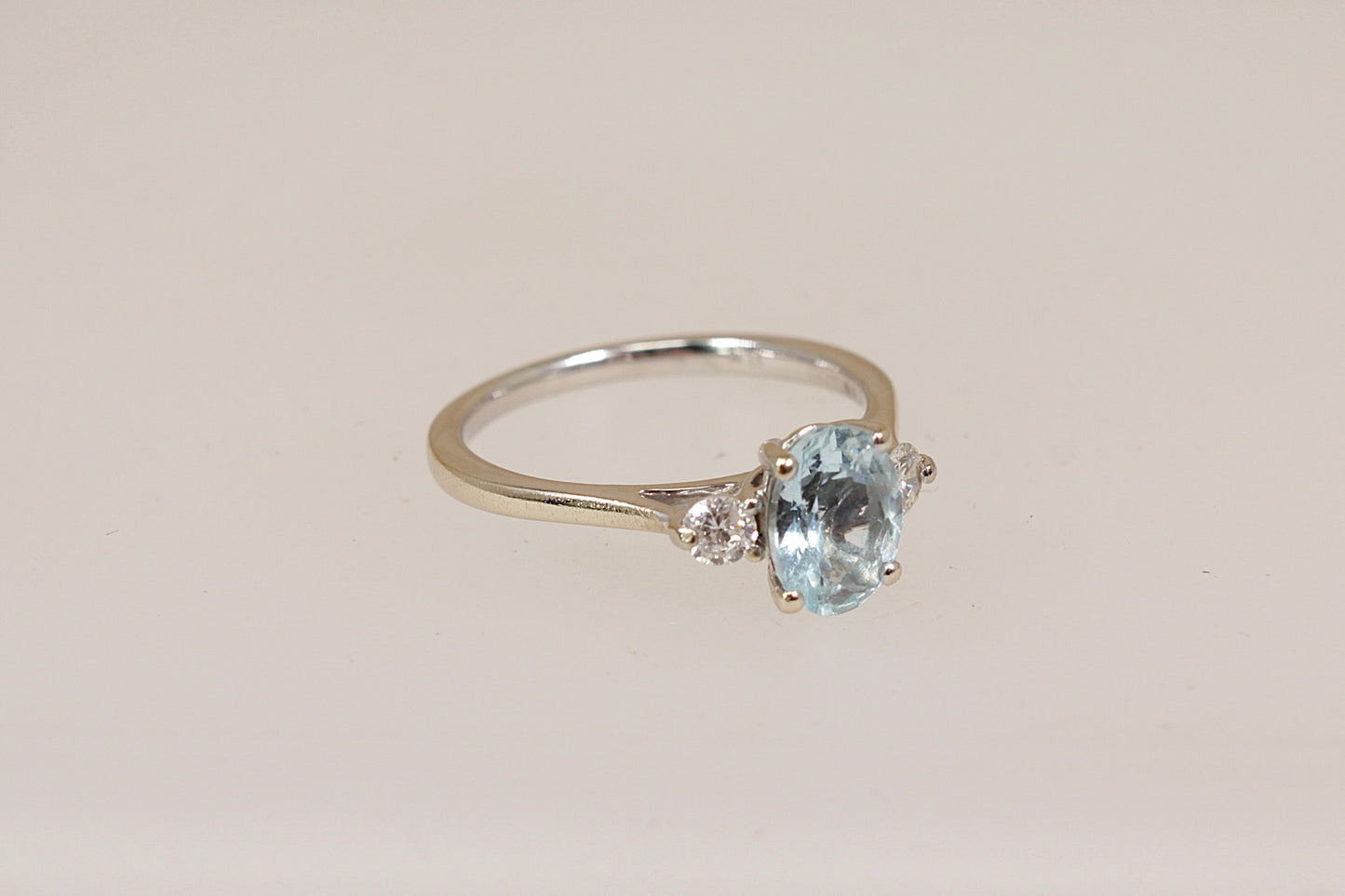 Exceptional 18ct White Gold Aquamarine & Diamond Trilogy Ring