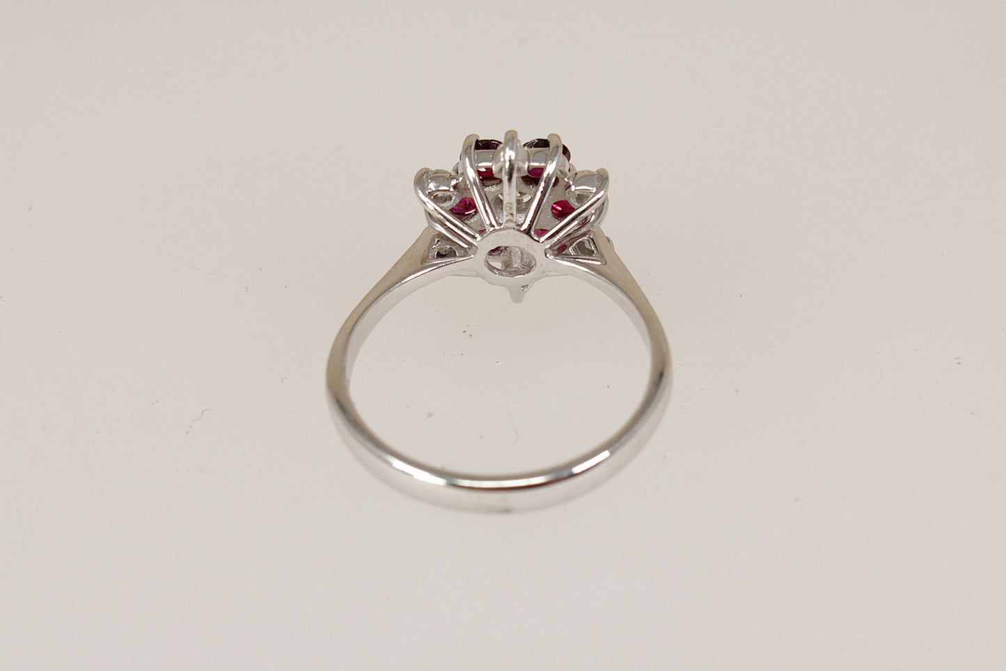 Exceptional Vintage 18ct White Gold Ruby & Diamond Flower Cluster Ring